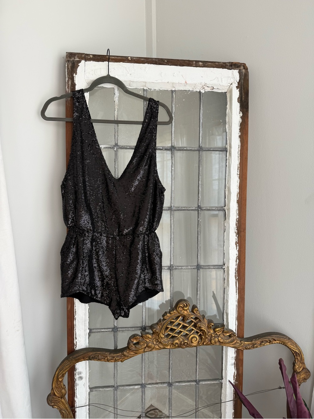 Free People Black Sequin V-Neck Romper